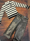 Conjunto Blusa Cuello Alto Tejido Rayas Con Pantalon Negro Abelylula M5829