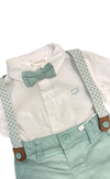 Conjunto Camisa M/L Con Moño Pantalon Con Tirantes Color Jade Bebe Niño Mayoral M1196