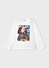 Blusa M/L Estampada Better Cotton Camel/Azul Niña  Mayoral M4007 MAYORAL